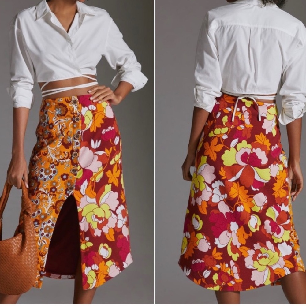 NWT Anthropologie Maeve Button Front Cutout Midi Skirt Size M